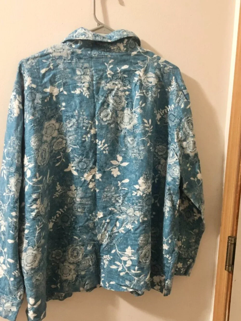 Lauren Ralph Lauren Casual Pajama Top Blue Floral Size Extra Large Button Down